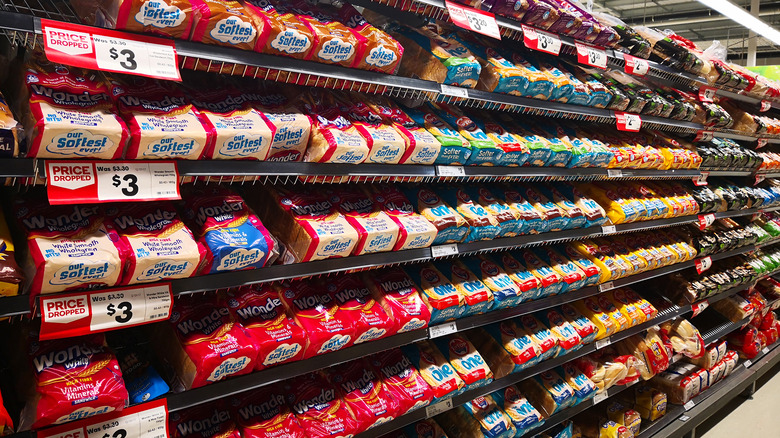 colorful bread aisle of grocery store