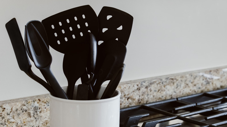 Black plastic cooking utensils