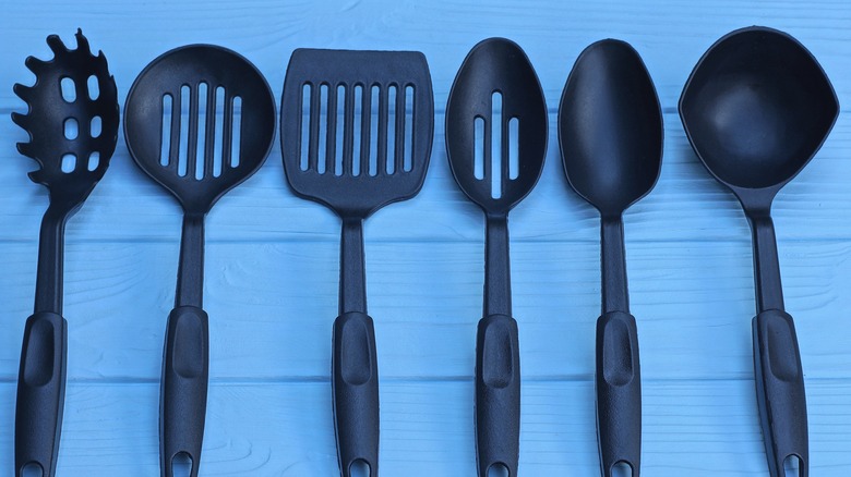 Black plastic cooking utensils