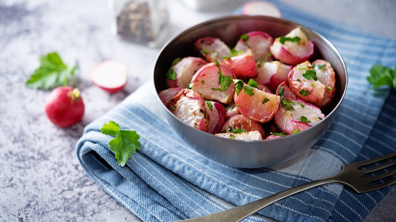 Bowl of roasted radishes