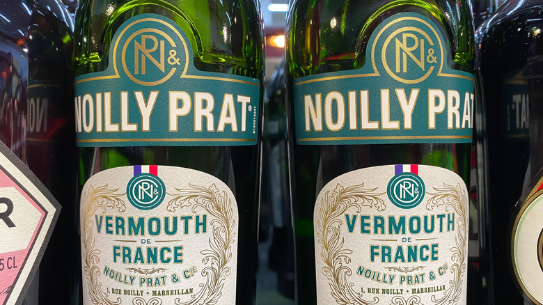 a closeup of noilly-prat vermouth bottles