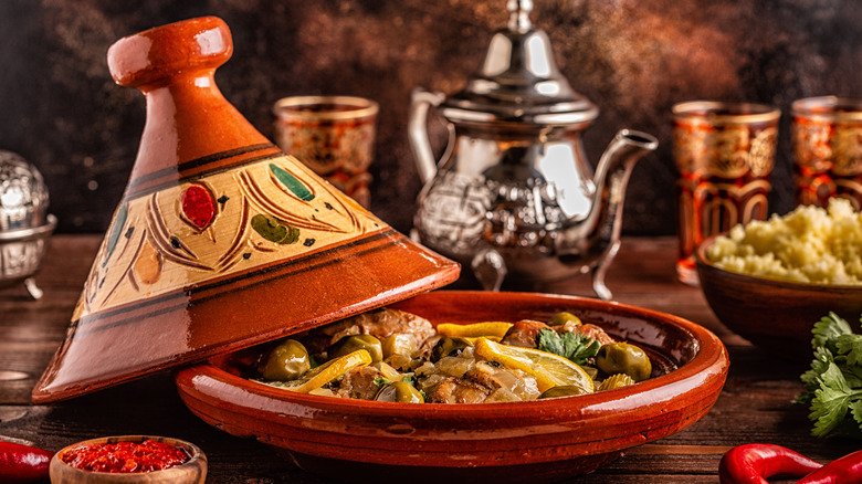 decorative tagine and food