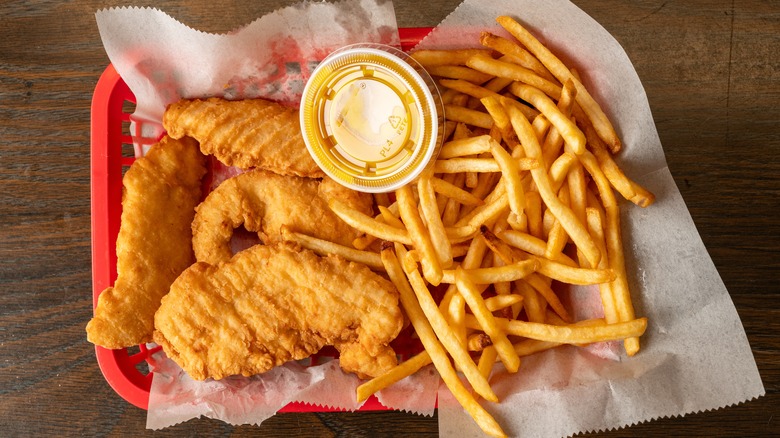 Basket of chicken tenders and fries