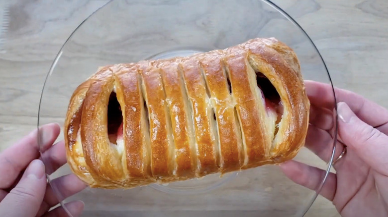 Costco cherry and cheese pastry on clear plate