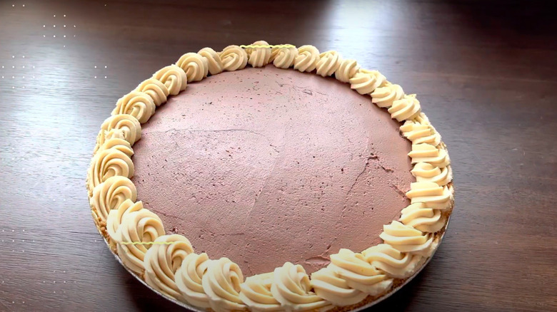 Costco peanut butter chocolate pie on wood surface