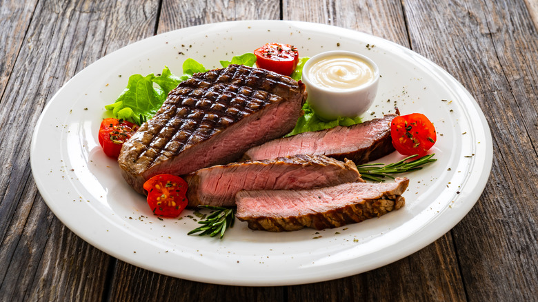 A plate of sirloin steak