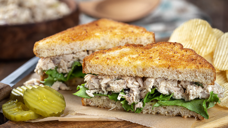 Tuna fish salad sandwich halves