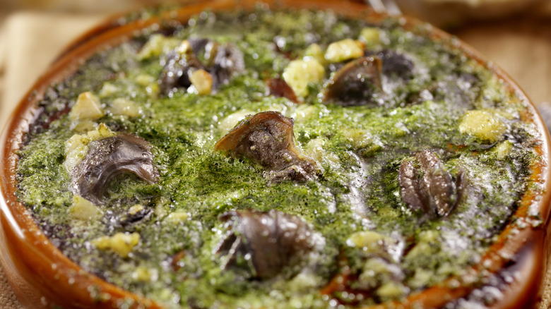 Escargot swimming in persillade sauce 