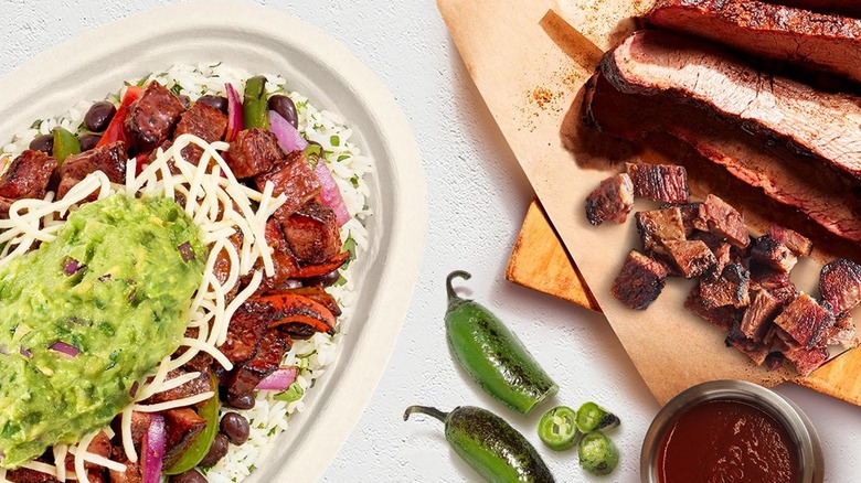 sliced steak and steak burrito bowl from Chipotle