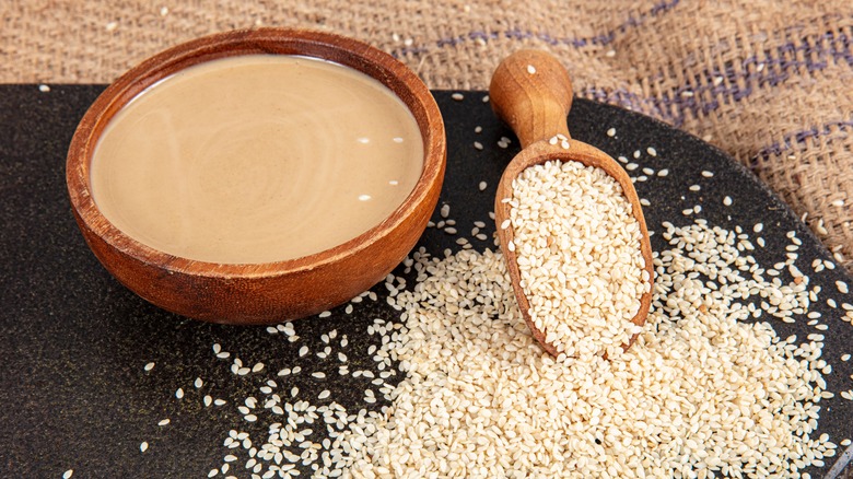 Tahini with sesame seeds