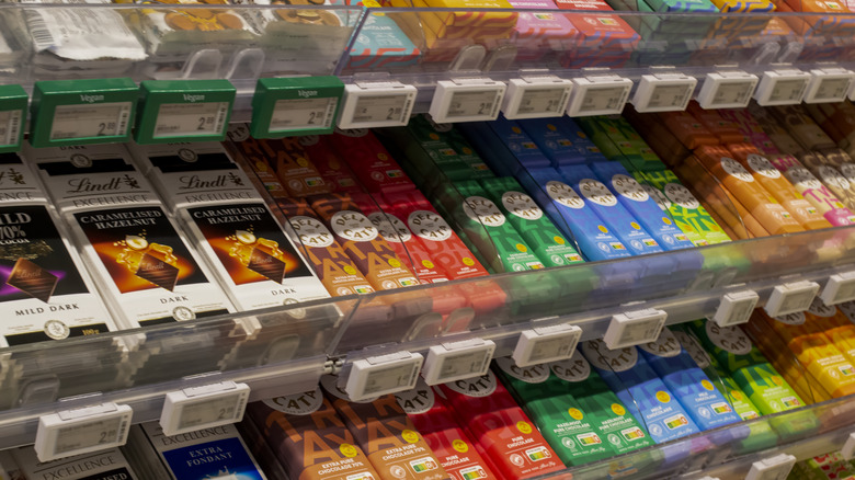 store shelf of chocolate bars