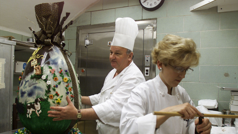 Mesnier working on a chocolate easter egg