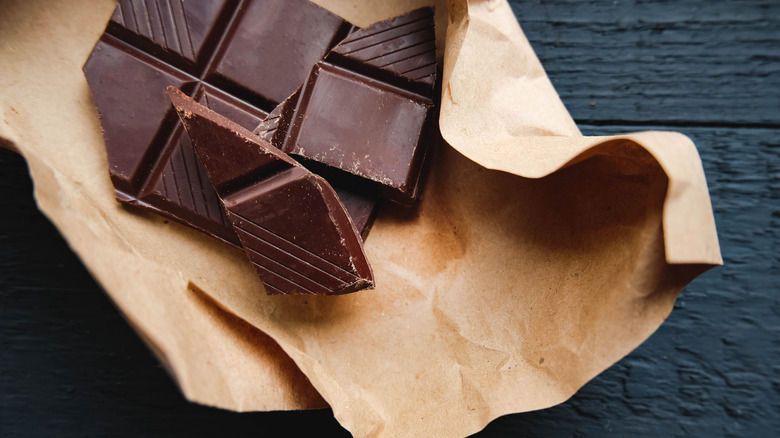 Broken chocolate pieces in wrapper