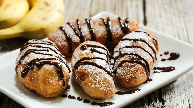 Banana fritters with chocolate sauce