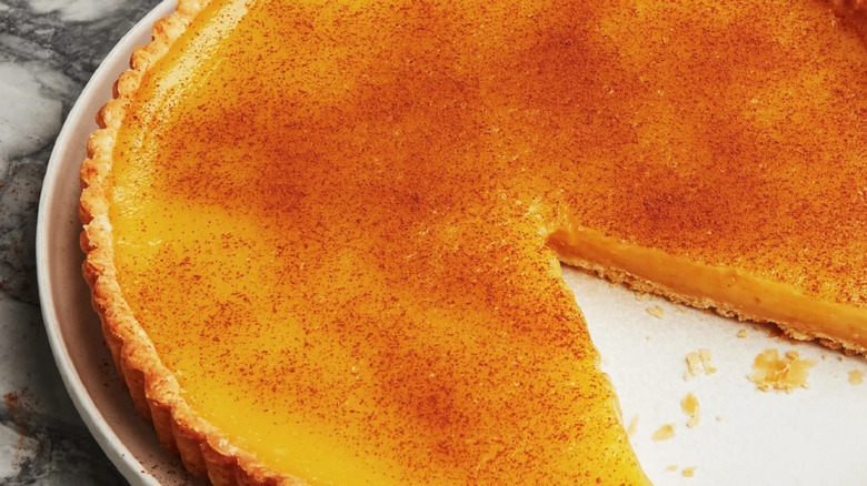 Close-up of vinegar pie on plate