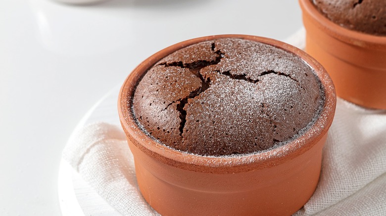 chocolate soufflé dusted with powdered sugar