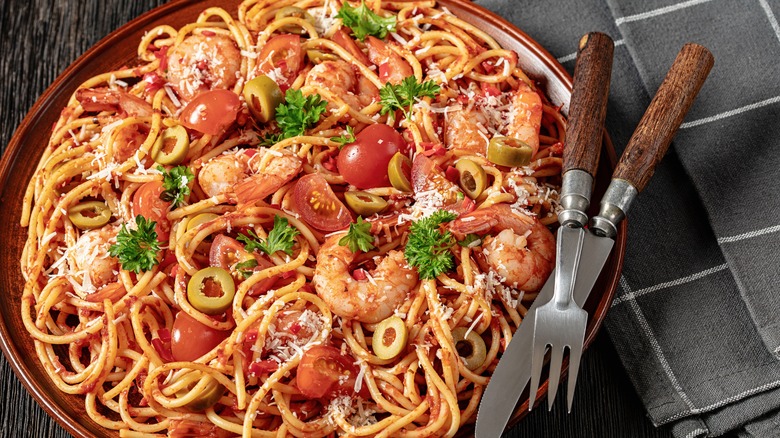 Shrimp fra diavolo with spaghetti