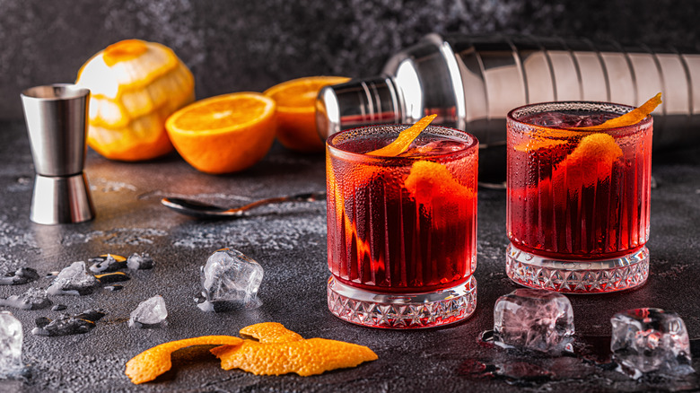 Negroni cocktails with oranges