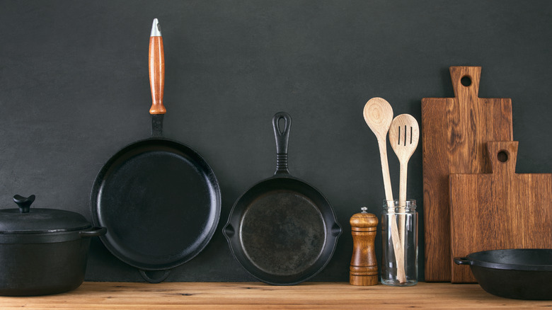 two cast iron skillets in kitchen