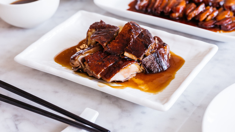 Cantonese roast duck served