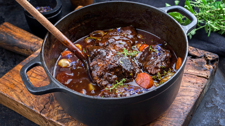 beef stew cooked in Dutch oven