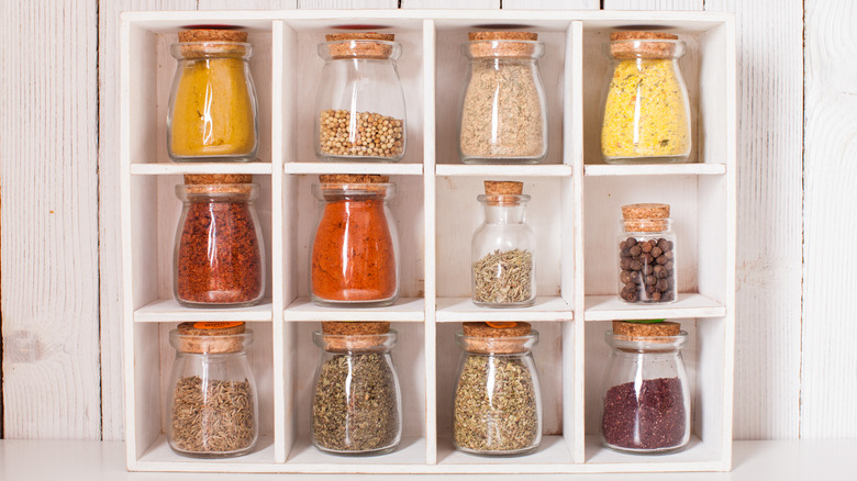 dried ingredients in glass containers