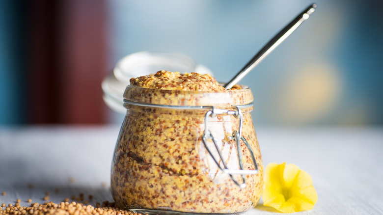 close up of whole grain mustard