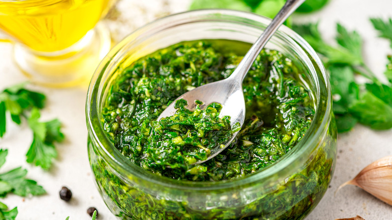 prepared jar of chimichurri 