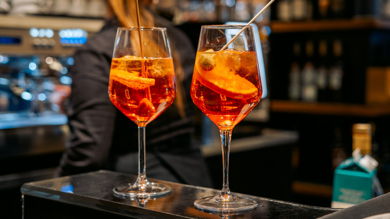 Two aperol spritzes