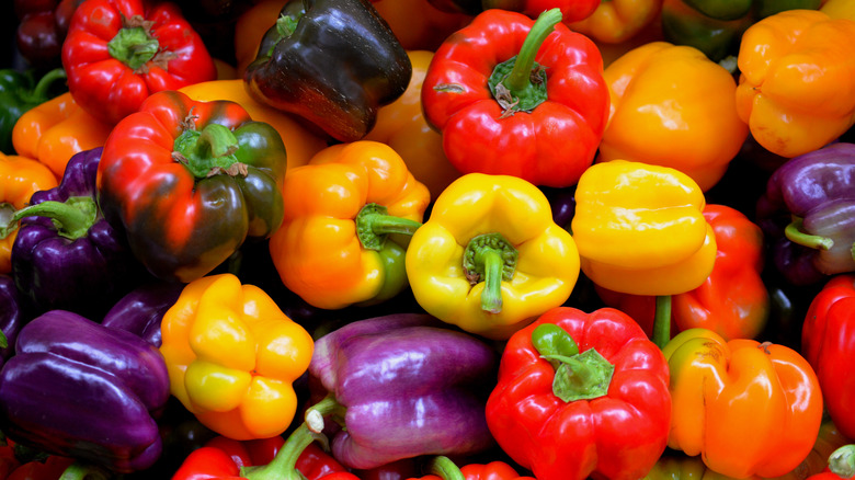 Pile of multicolored bell peppers