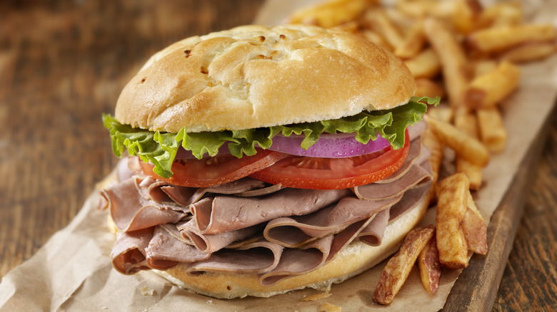 Roast beef sandwich with french fries
