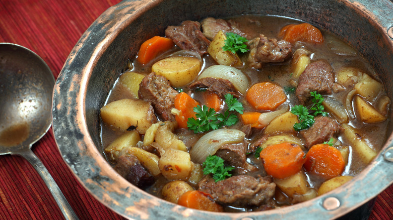 Irish Stew in a metal bowl