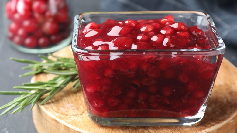 fresh cranberry sauce in a glass bowl