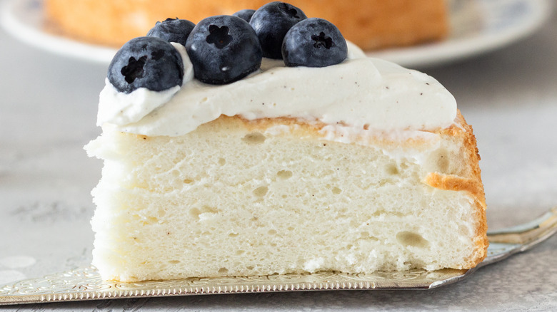 Slice of white cake with blueberries