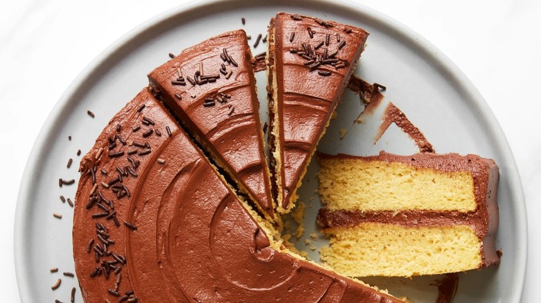 Yellow cake and chocolate frosting