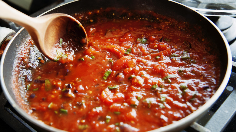 sauce pan of tomato sauce