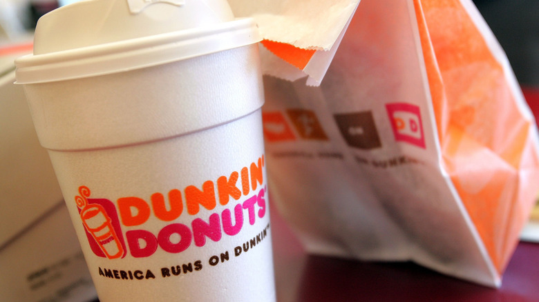 Dunkin' coffee and food bag