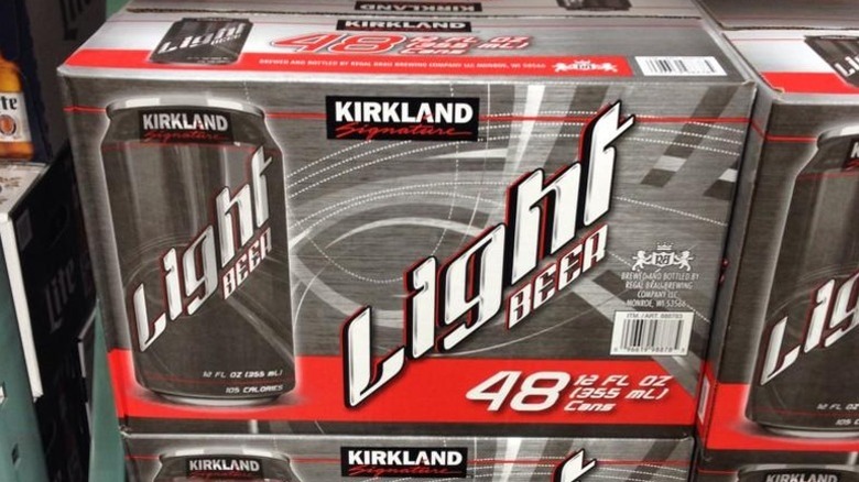 Boxes of Kirkland Light Beer.