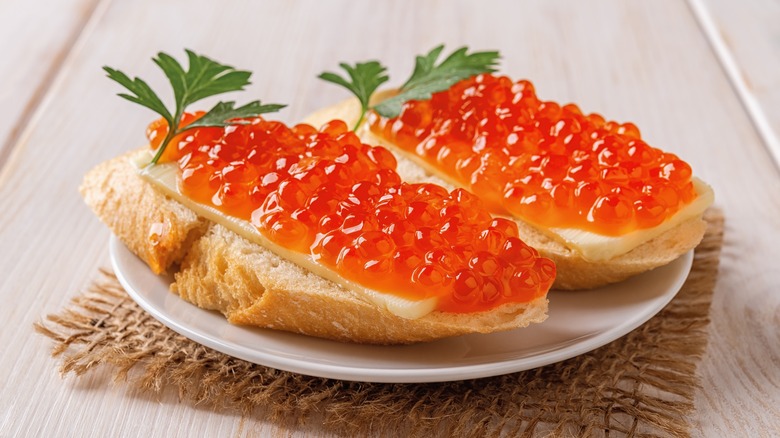 salmon roe on bread