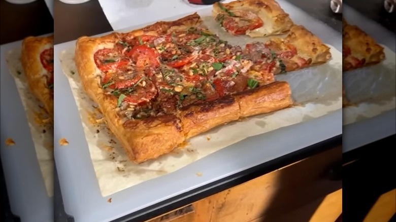 tomato tart on cutting board