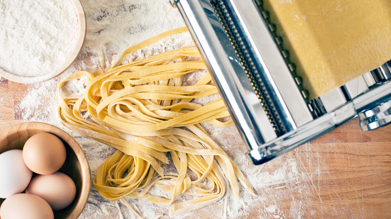 homemade pasta ingredients and machine