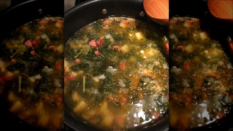 pot of caldo verde soup