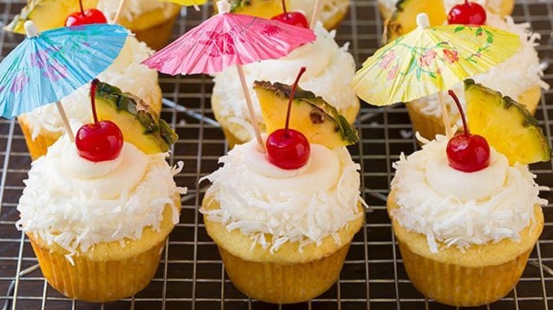 Piña Colada cupcakes with umbrellas