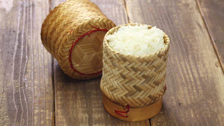 sticky rice in woven basket