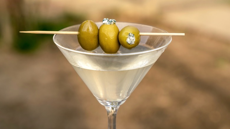 martini with blue cheese olives