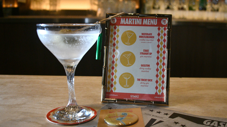 martini on bar with menu