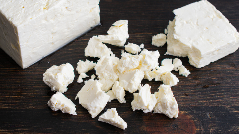 crumbled block of feta cheese