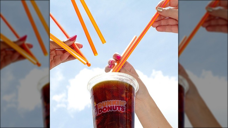 Straws with Dunkin' cold brew