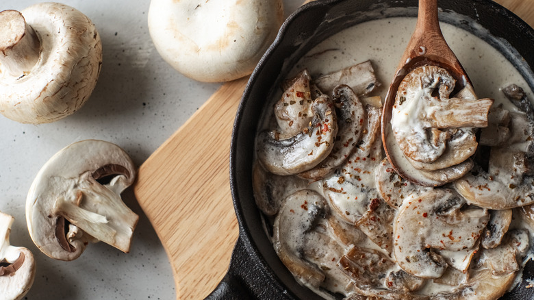 Saucepan of mushroom gravy 