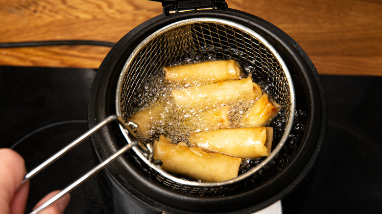 frying spring rolls